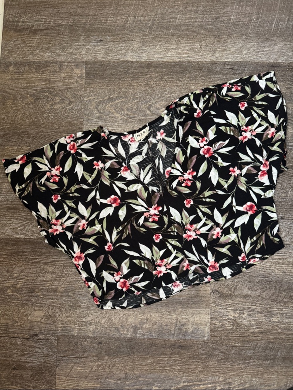 h.i.p. Black Floral Blouse with Pink Blossoms